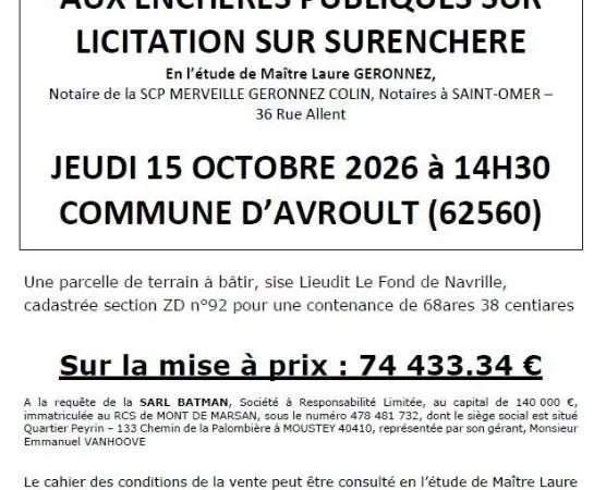 Terrain 6838 m² AVROULT