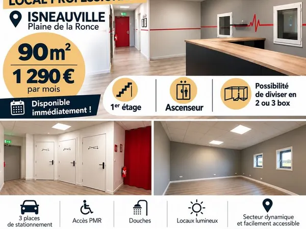 Local professionnel / Bureaux 90 m² divisible en 45 m²- Plaine de la Ronce - Isneauville
