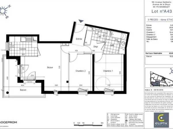 Appartement 3 pièce(s) 64 m2