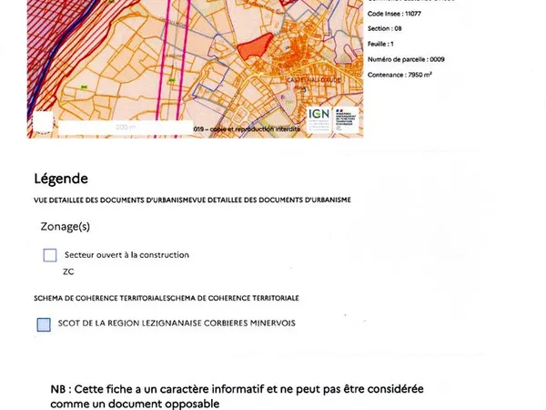 terrain arboré de 7950 m² constructible.