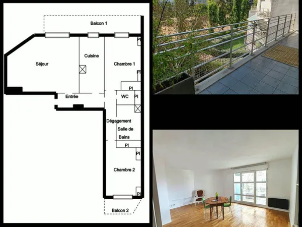 3 pièces meublé de 64 m² avec parking, cave et 2 balcons - Courbevoie