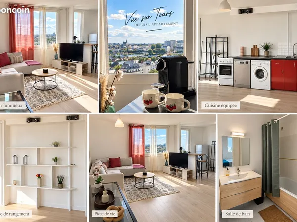 Appartement meublé 2 pièces - 50 m² - Saint Pierre des corps - Très belle vue sur Tours - Parking - 