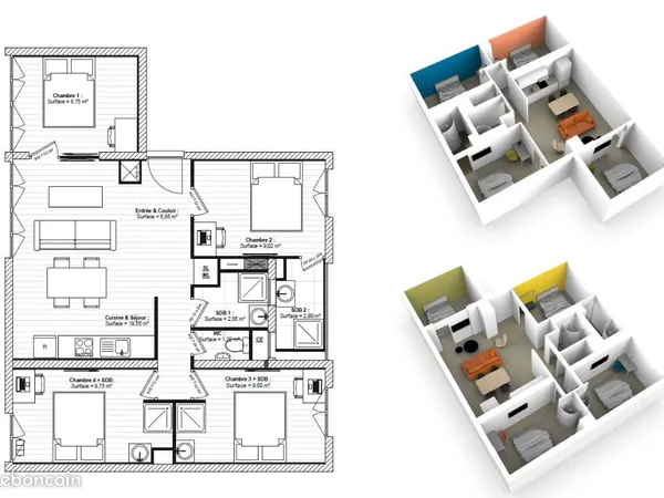 Colocation T5 refait à neuf — 4 chambres avec SDE PRIVATIVE — Rennes Bréquigny