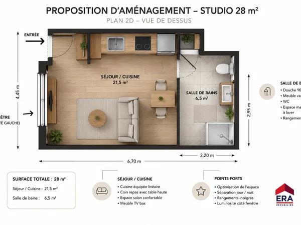 Studio 1 pièce 26 m²