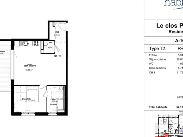 Appartement 2 pièces 52 m²