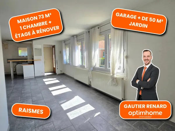 Plain-pied semi-individuel 73 m², Garage, Raismes / Pinson - Exclusivité