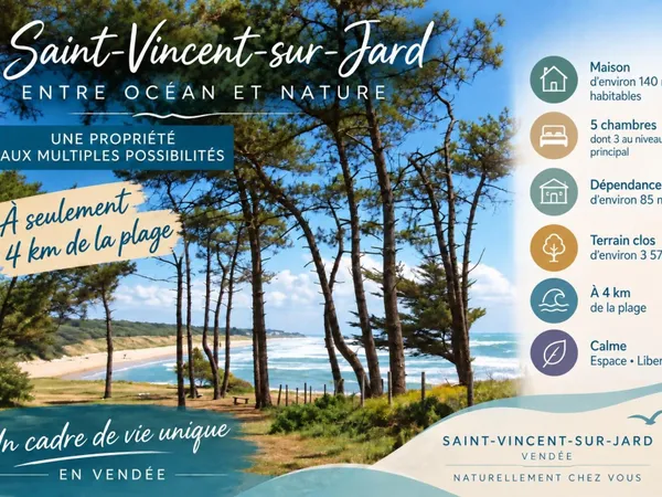 A 4 KM DE LA PLAGE, PROPRIETE AVEC GRAND TERRAIN & DEPENDANCE