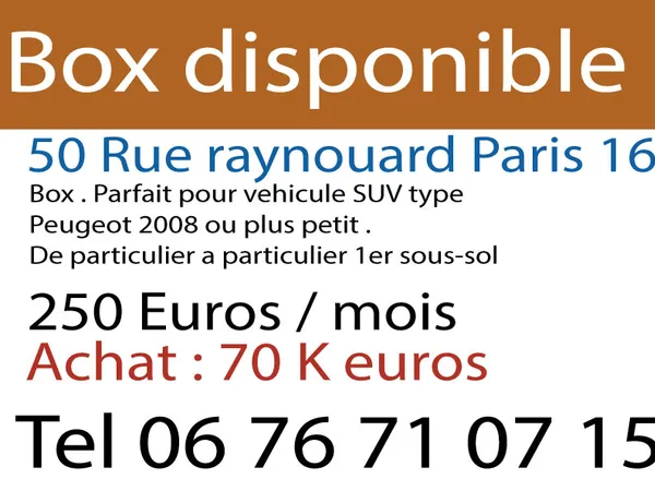 Vends parking 15m² Paris 16ème - Rue Raynouard