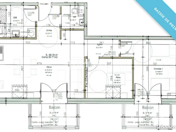 Appartement 3 pièces 65 m²