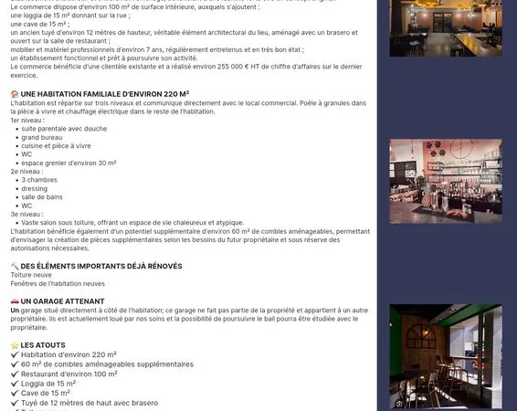 Vente Bar Restaurant Habitation
