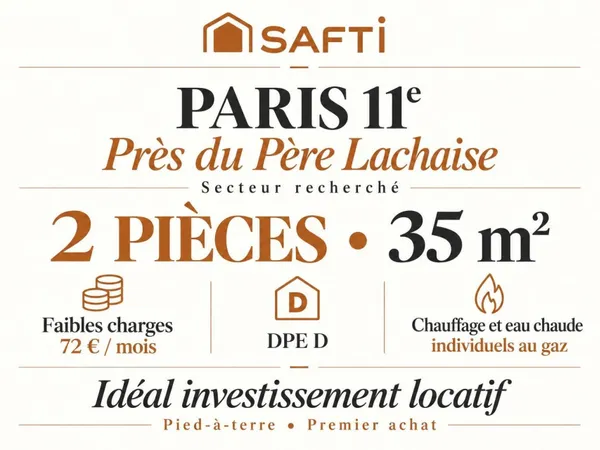 Père-Lachaise — Deux-pièces de 35m2, charme de l'ancien et faibles charges