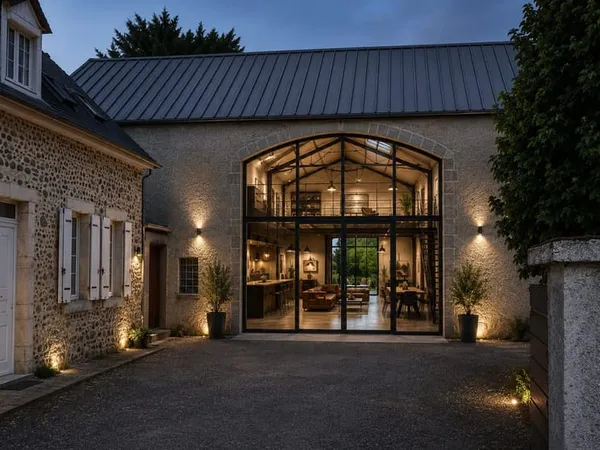 Maison en galets avec grange