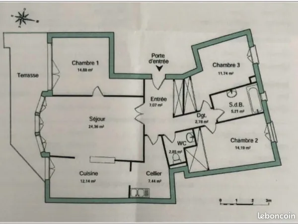 À louer - appartement T4 de 101 m² en hypercentre de Pau