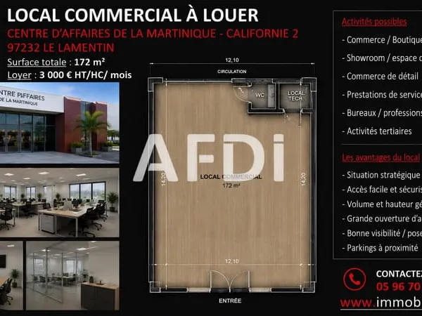 Local de 172 m² pour bureaux centre d'affaires de Californie