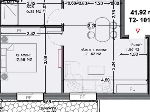 Appartement 2 pièces 42 m²