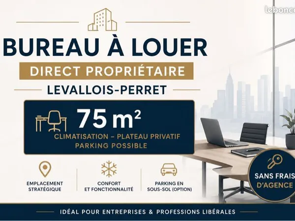 Bureau de 75 m² à louer - Levallois-Perret - Direct propriétaire - Climatisation - Parking