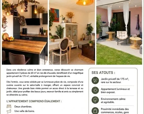 Appartement 3 pièces Rez-de-jardin, 60m2, immeuble 2022