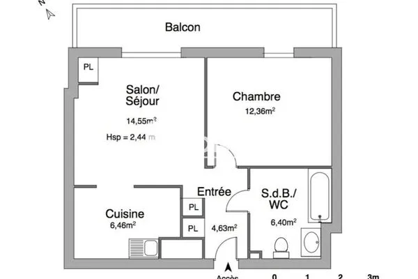 Appartement 2 pièces 44 m²