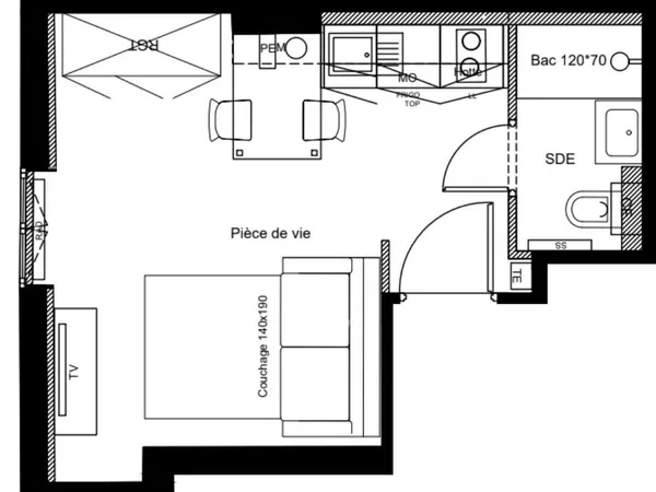 Studio 1 pièce 20 m²