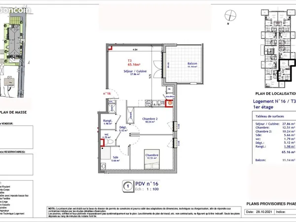 Appartement 3 pièces 65 m²