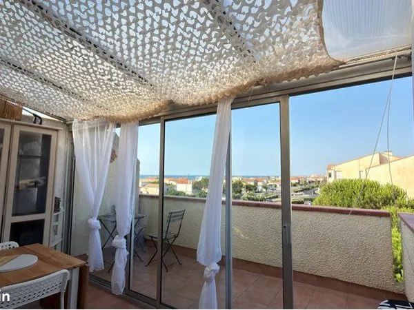 Location Studio, terrasse vue mer à Narbonne Plage
