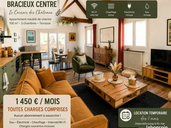 Bracieux centre - Meublé de charme 100 m² - 3 chambres - Tout compris - Dès 1 mois
