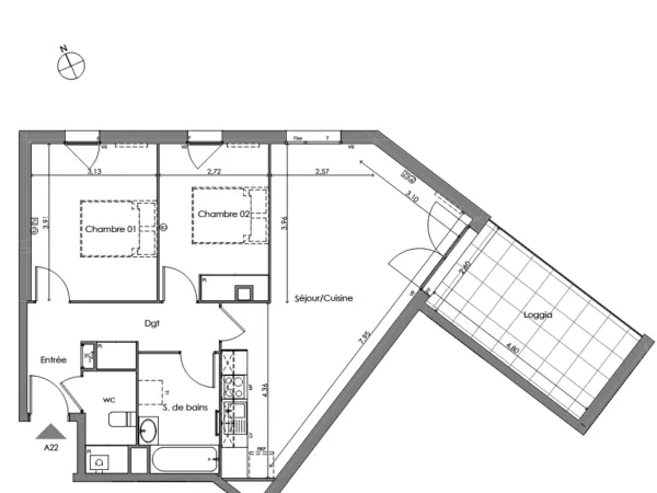 Appartement 3 pièces 69 m²