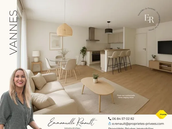 VANNES Beaupré Kersec. Appartement T4 lumineux de 75,36 m² avec ascenseur, balcon sud ouest, 3 chamb