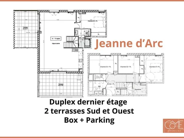 TYPE 5 DUPLEX DERNIER ÉTAGE - 4 CHAMBRES - DEUX TERRASSES - GRAND BOX ET PARKING - JEANNE D'ARC - 