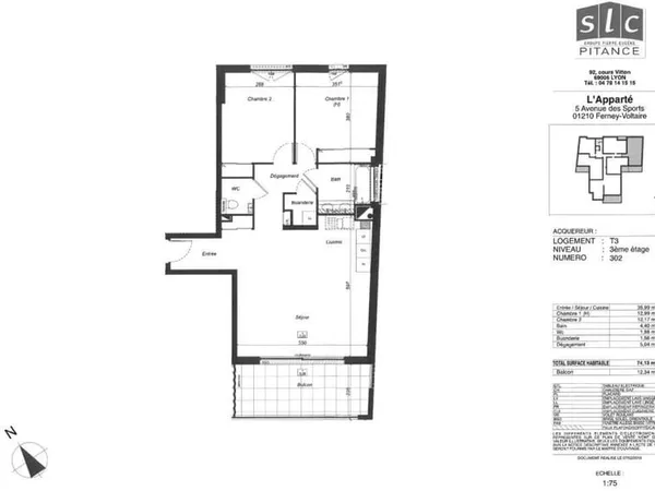 Appartement 3 pièces 74 m² 