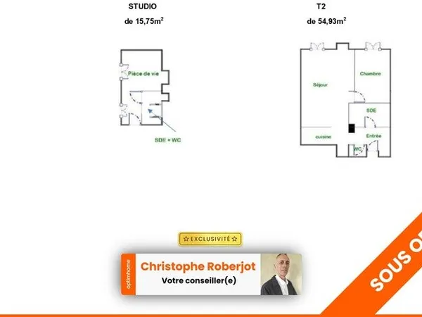 A vendre T2 loué - idéal investisseur - vente d'un studio en parallèle dans la même copropriété