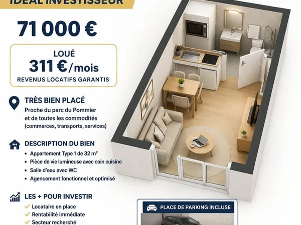 STUDIO INVESTISSEUR + PARKING RÉSIDENCE SERVICES BRON