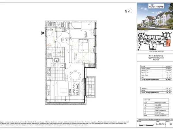 APPARTEMENT F3- 68.15 m²- OSNY