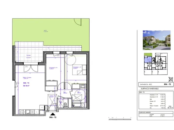 Sciez, appartement 3 pièces de 66.18 m2 