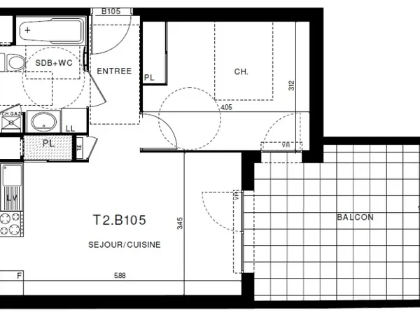 Appartement 2 pièces 43 m²
