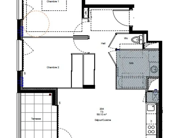 Appartement 3 pièces 59 m²