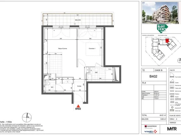 Appartement 2 pièces 44 m² 