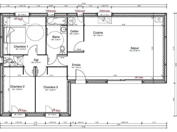Maison de plain-pied 4 pièces 90 m² 