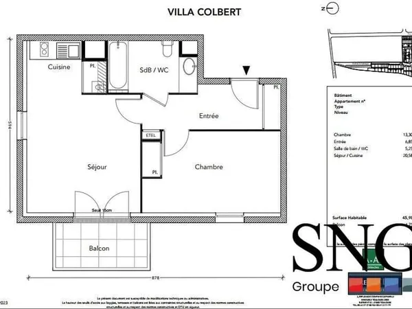 Appartement 2 pièces 46 m² 