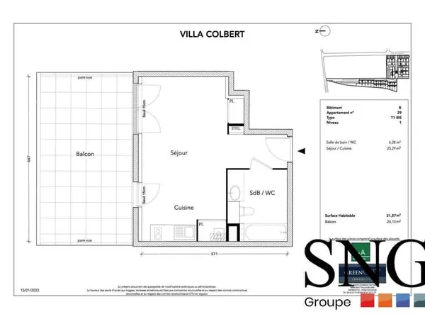 Appartement 1 pièce 32 m² 