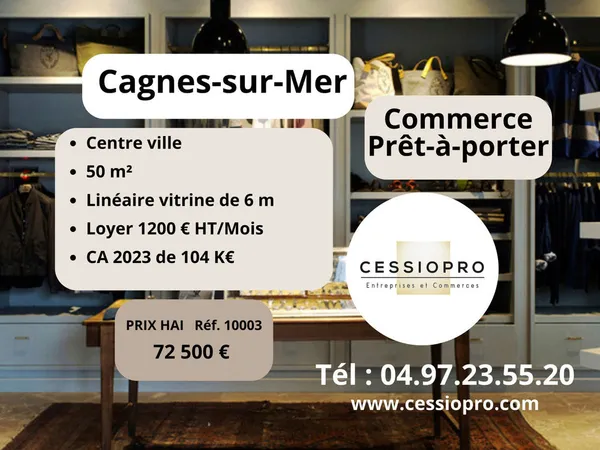 COMMERCE DE PRÊT PORTER 50m2 CAGNES SUR MER