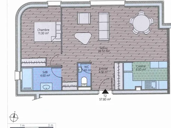 Appartement 2 pièces 58 m² 
