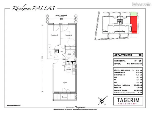 Appartement 3 pièces 63 m² 