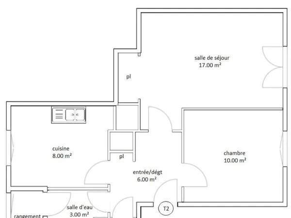 Appartement 2 pièces 44 m² 