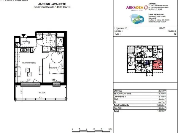 Appartement 2 pièces 38 m² 