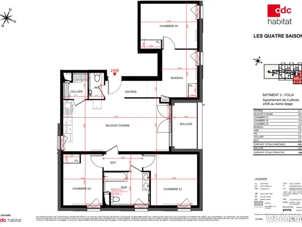 Appartement 4 pièces 94 m² 