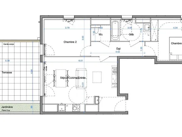 Appartement 3 pièces 64 m² 