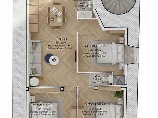 Appartement 4 pièces 59 m² 