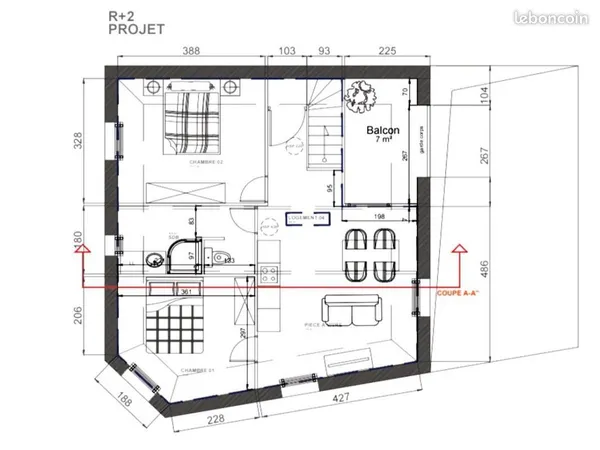 Appartement 3 pièces 57 m² 