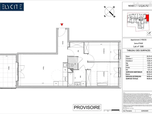 Appartement 3 pièces 66 m² 
